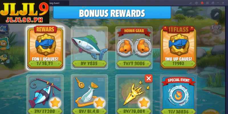 In-game rewards and bonus notifications in a fishing game